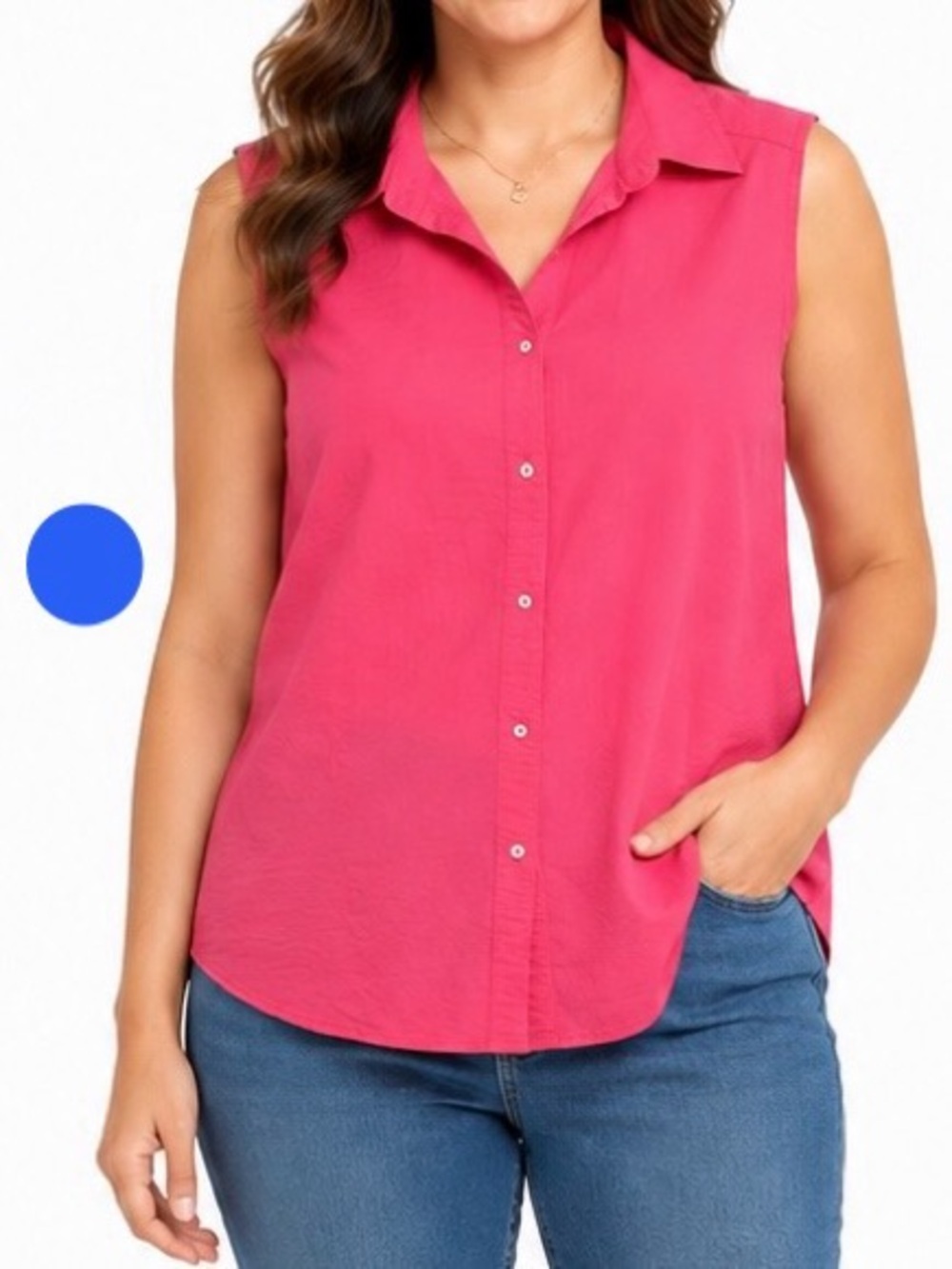 St. John’s Bay Stretch Sleeveless Button Front Pink Blouse XL Cotton